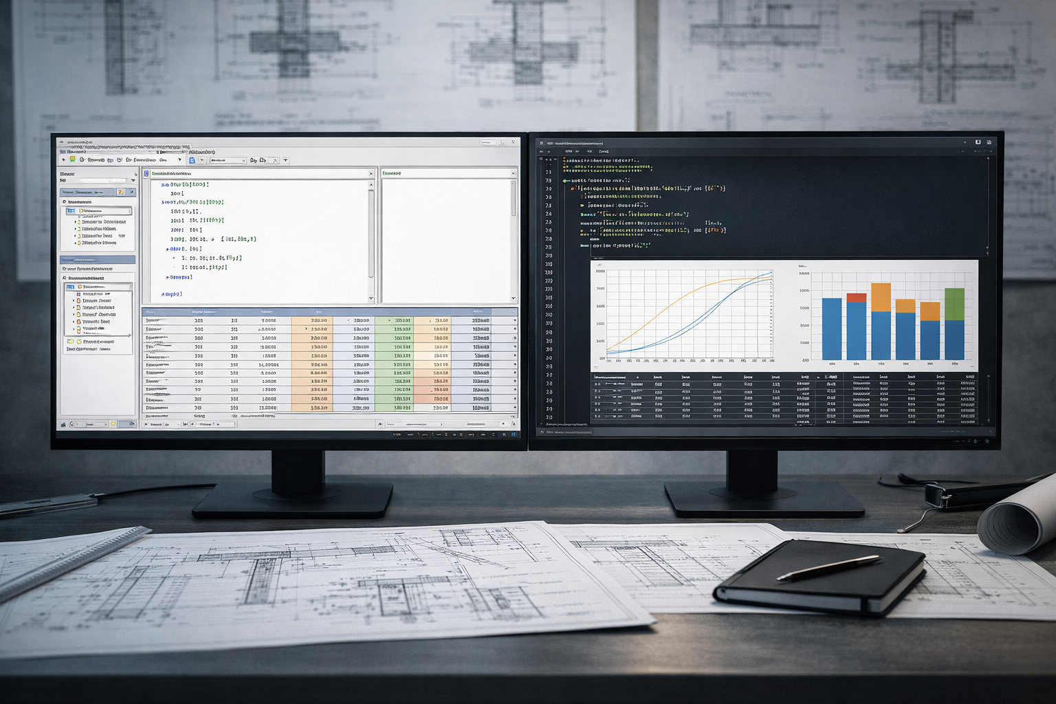 Comparaison Python vs VBA sur écran d’ingénieur, Excel avec macros à gauche et environnement Python avec graphiques à droite